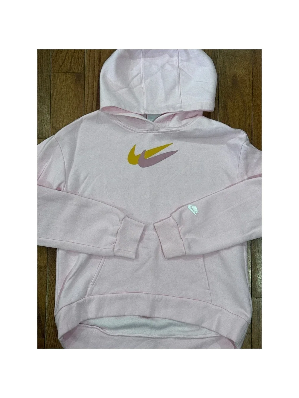 Nike Girls Pink Double Swoosh Fleece Hoodie Sweatshirt XL Kids